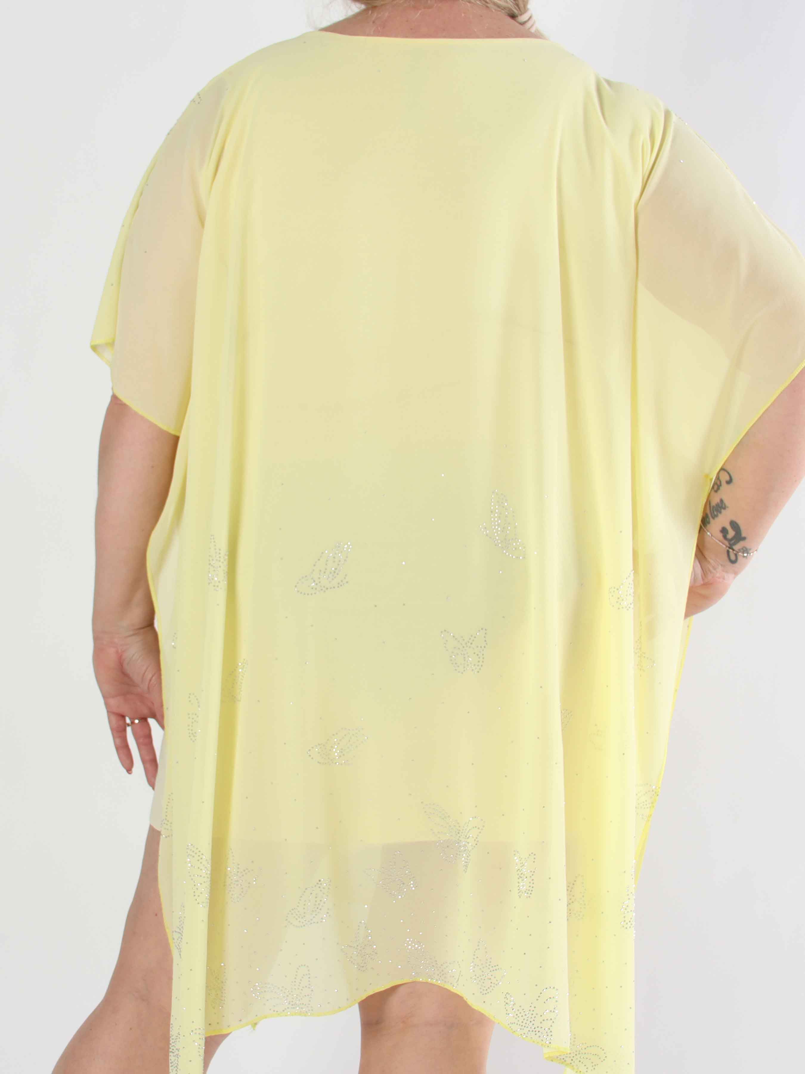Mirabella Crystal - Tunikaklänning i plus size med chiffonglager och skenbart släp